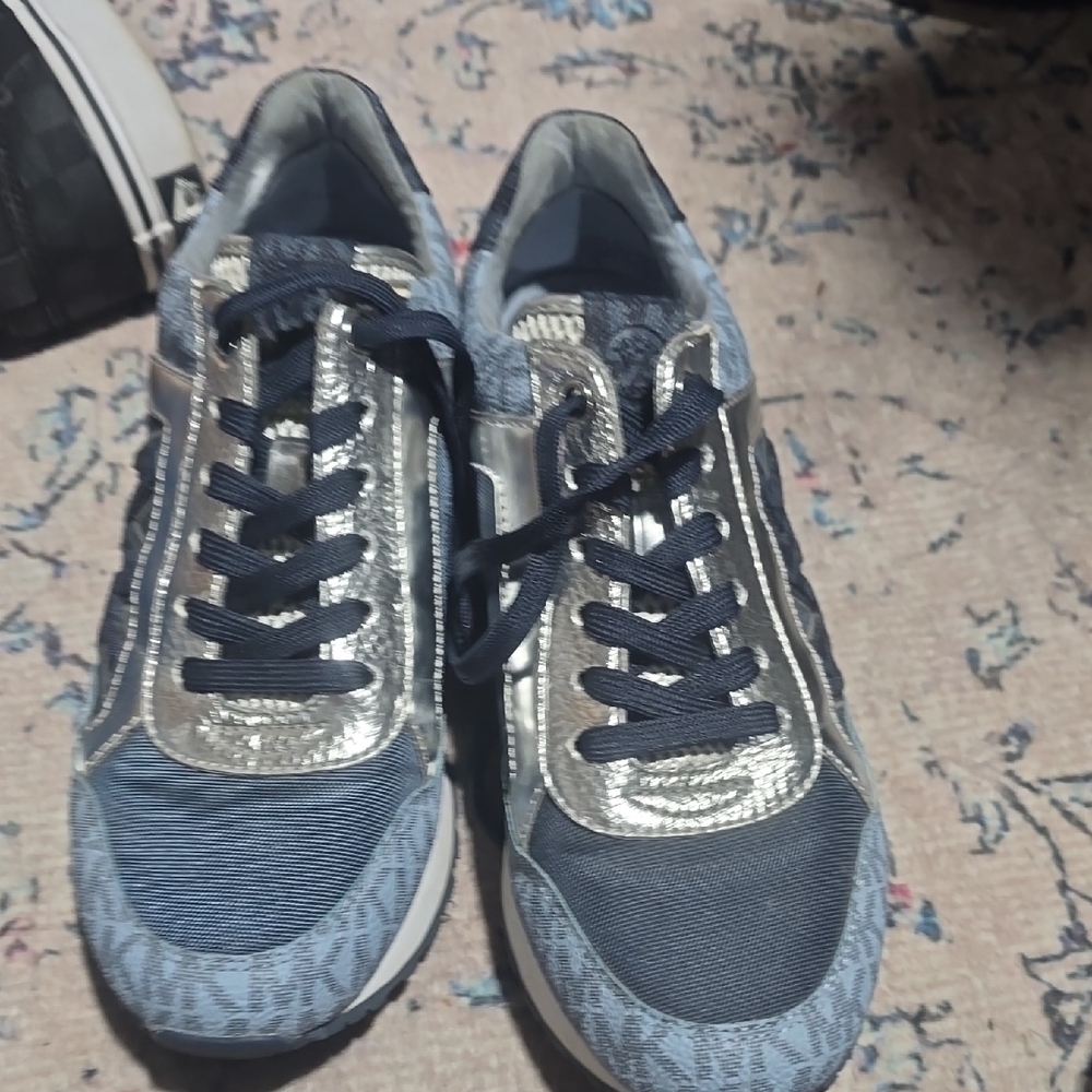 Michael Kors Navy and Metallic Athletic Shoes